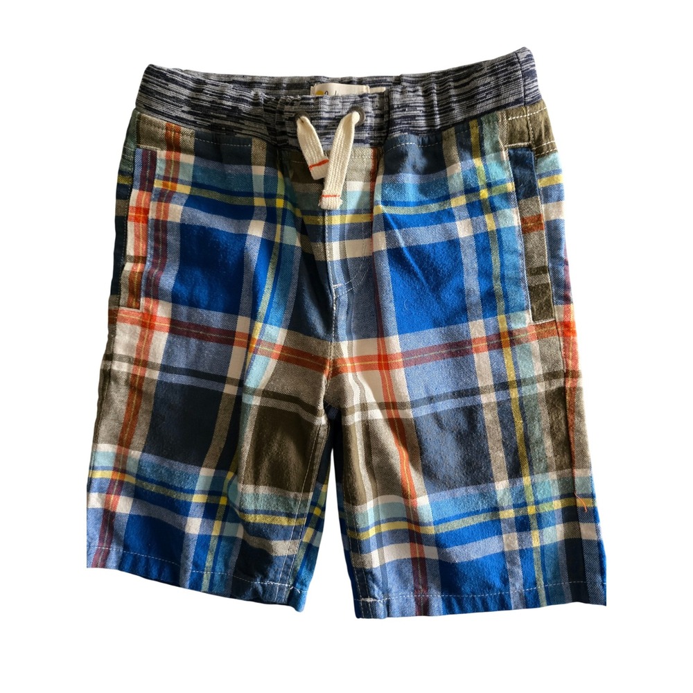 MINI Boden Kids Boys 6 Shorts Blue Plaid Flannel Elastic Waist Drawstring Cotton